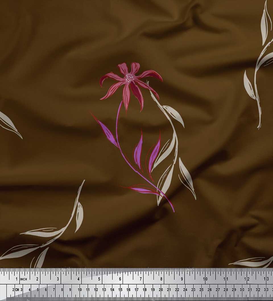 

Японська креп-атласна тканина Soimoi з принтом листя та польових квітів Тканина на метри 42 дюйми 42 Inch Wide - Poly Crepe коричневий