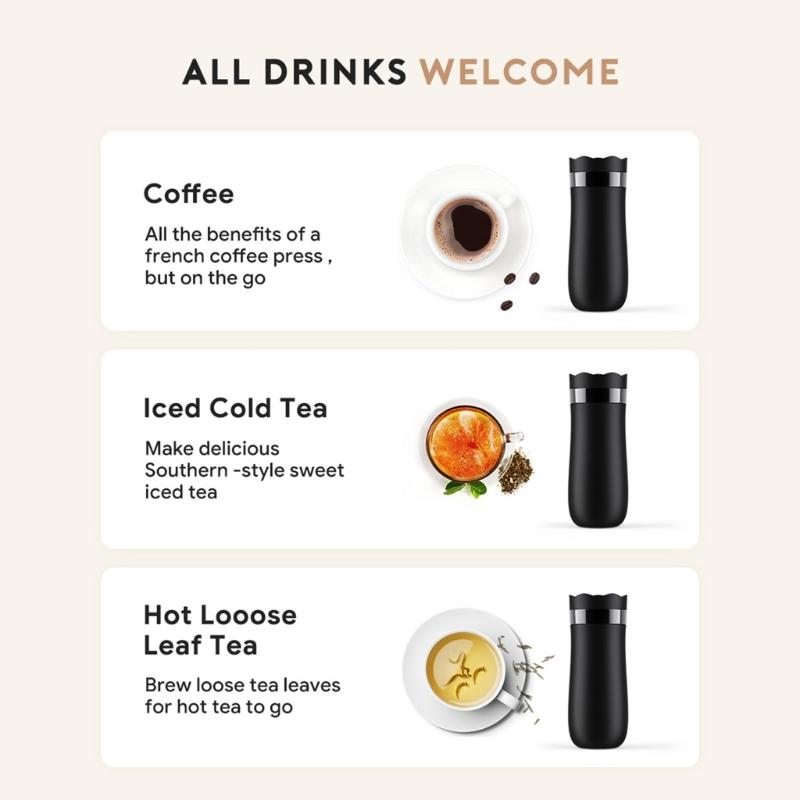 Travel Friendly Stainless Steel French Press Coffees Brewer Double Meshes Filter Vacuum Insulation French Press
