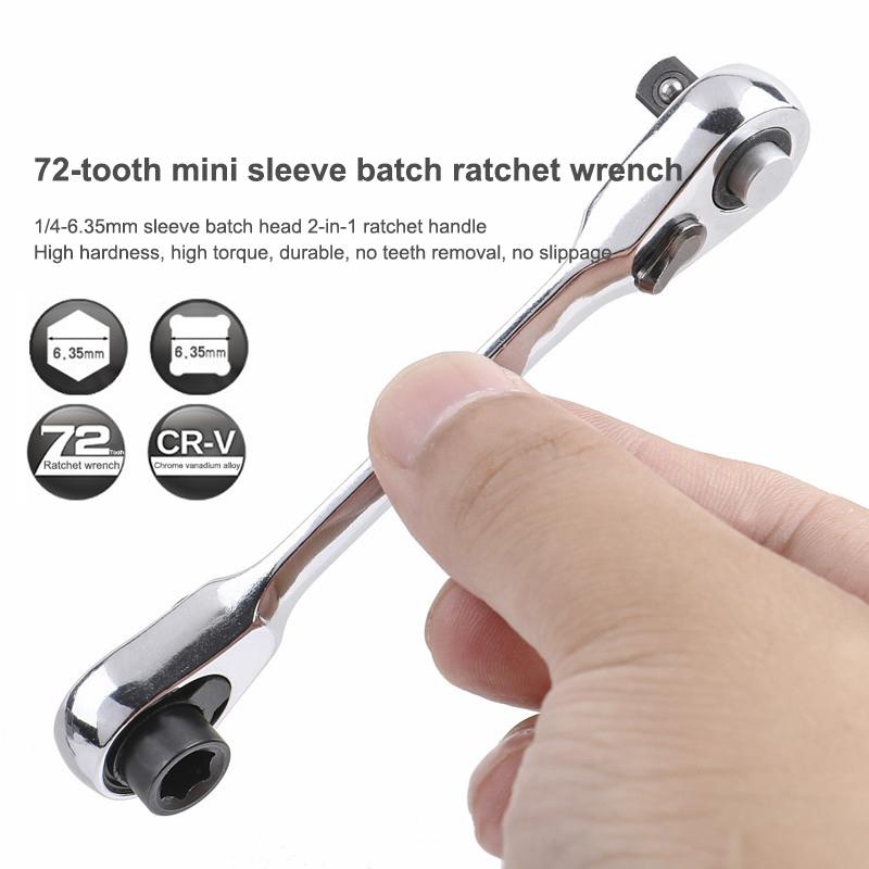 Mini Double Headed Ratchet Wrench 1/4 Inch Drive Socket Screwdriver Bit Driver Quick Release Ratchet Wrench Hand Tools