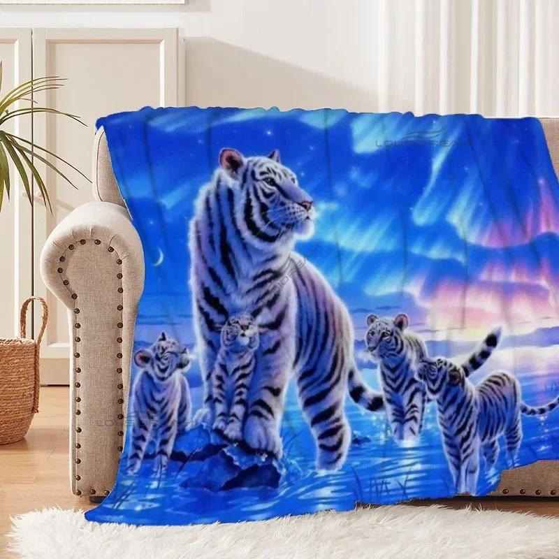 Tiger and White Tiger Patterns Blanket Animals Flannel Blanket Cosy Lazy Couch Cover Blanket Super Soft Sheet Mattresses