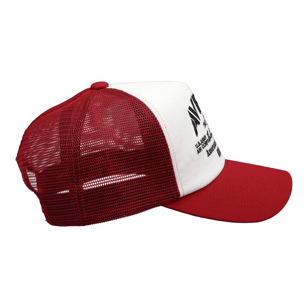 AVIREX Men's Mesh Cap Brand Logo Hat American Casual Military AVIREX Foam Front Trucker Stylish Red