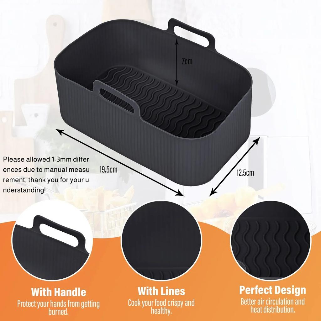 1pc Air Fryer Silicone Tray Rectangle Oven Baking Basket Washable & Reusable Liner Insert Dish Fried Chicken for Airfryers Accessories