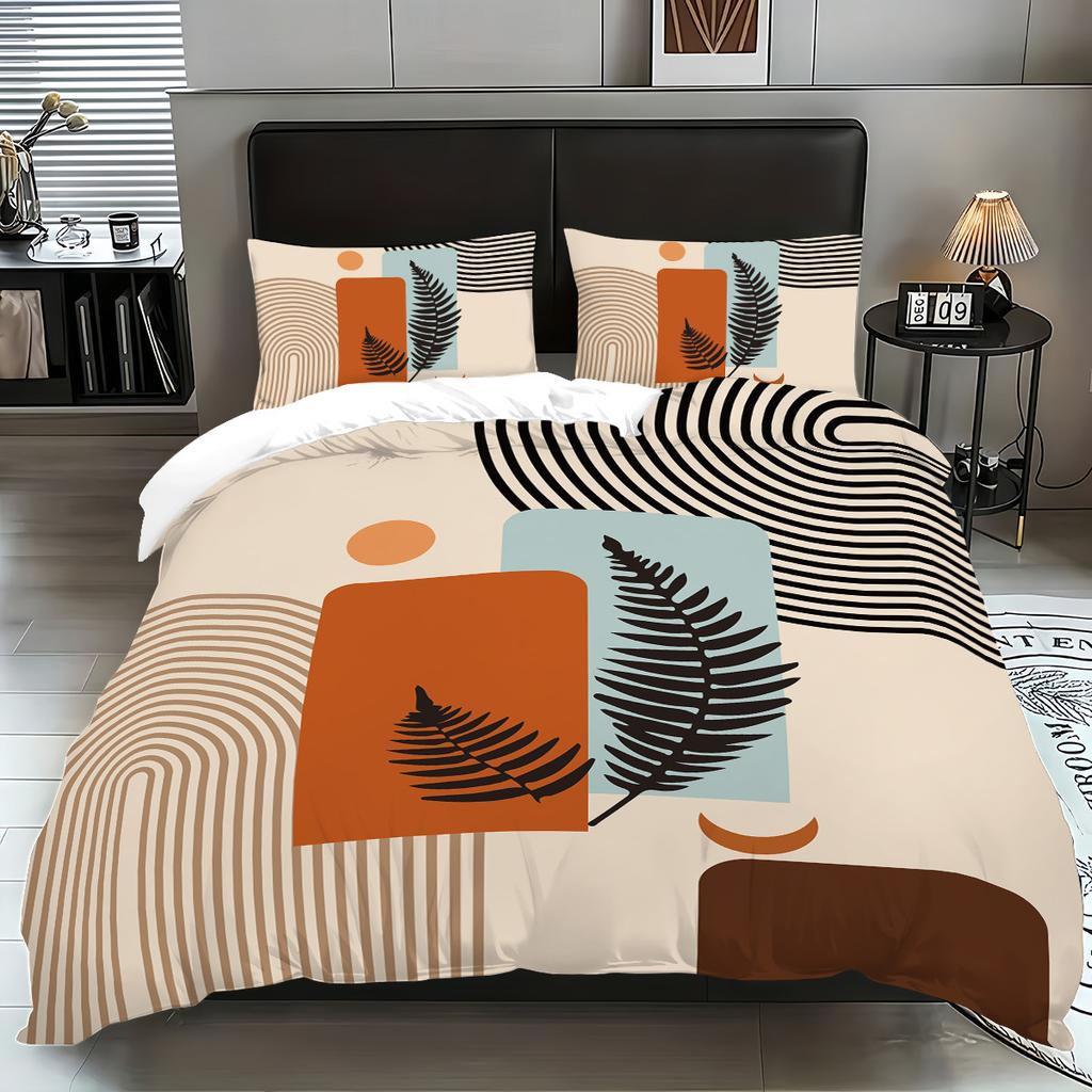 Explosive Bed Three-Piece Set Geometric Lines And Leaves Digital Printing Quilt Cover Home Textile 3-Piece Set