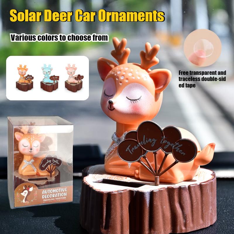 Solar Car Ornament Automatic Swing Deer Figurine Animal Doll Child Toy Holiday Gifts Center Console Car Accessories Home Decor