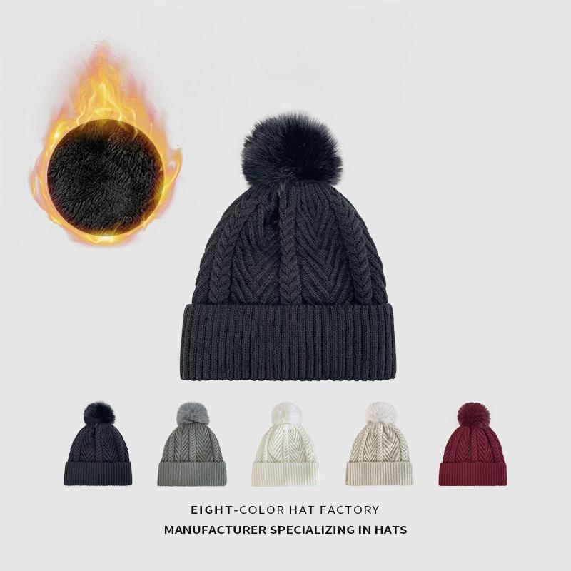 Autumn and winter thickened warm velvet knitted versatile pullover wool hat women