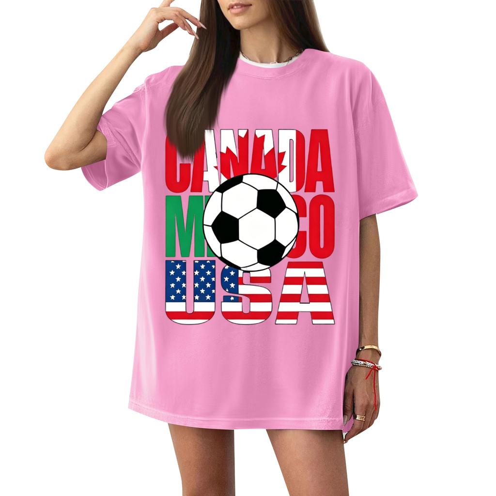 Women's Casual Short Sleeve T-Shirt Letter Print Soccer Graphic Loose Fit Lightweight Crew Neck Top for Everyday Wear