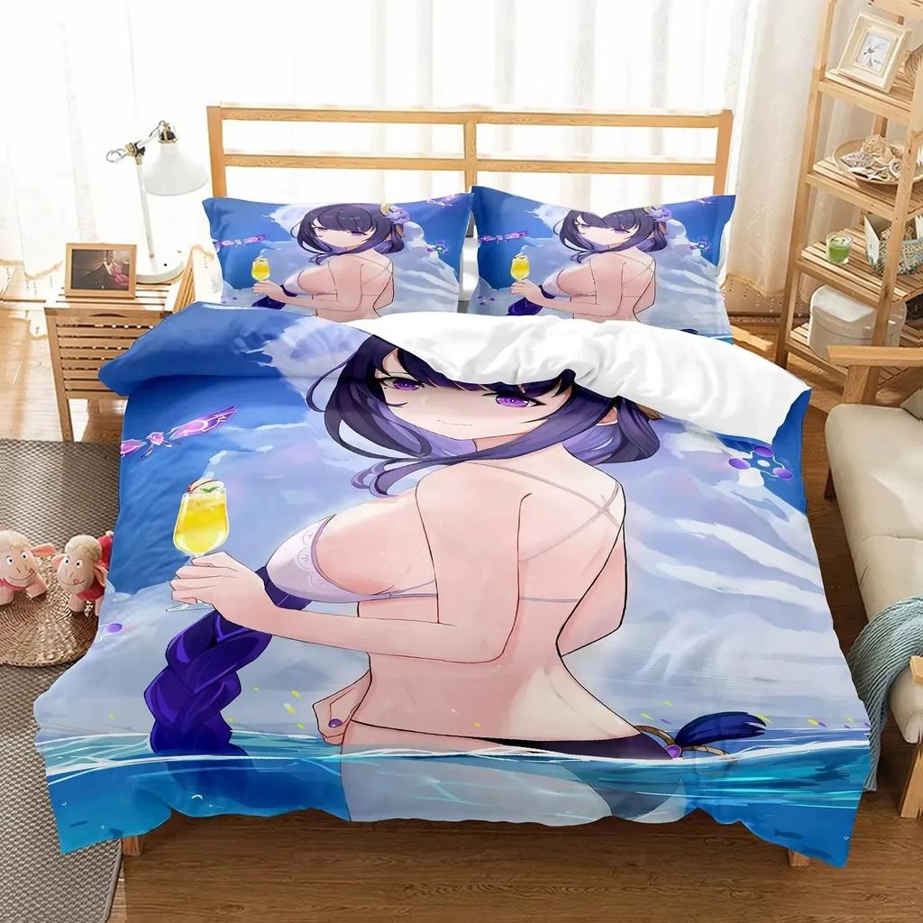 Comforter Anime Girl Genshin Impact Beelzebul Bedding Set 3D Printed Suitable For Bedroom Home Textile