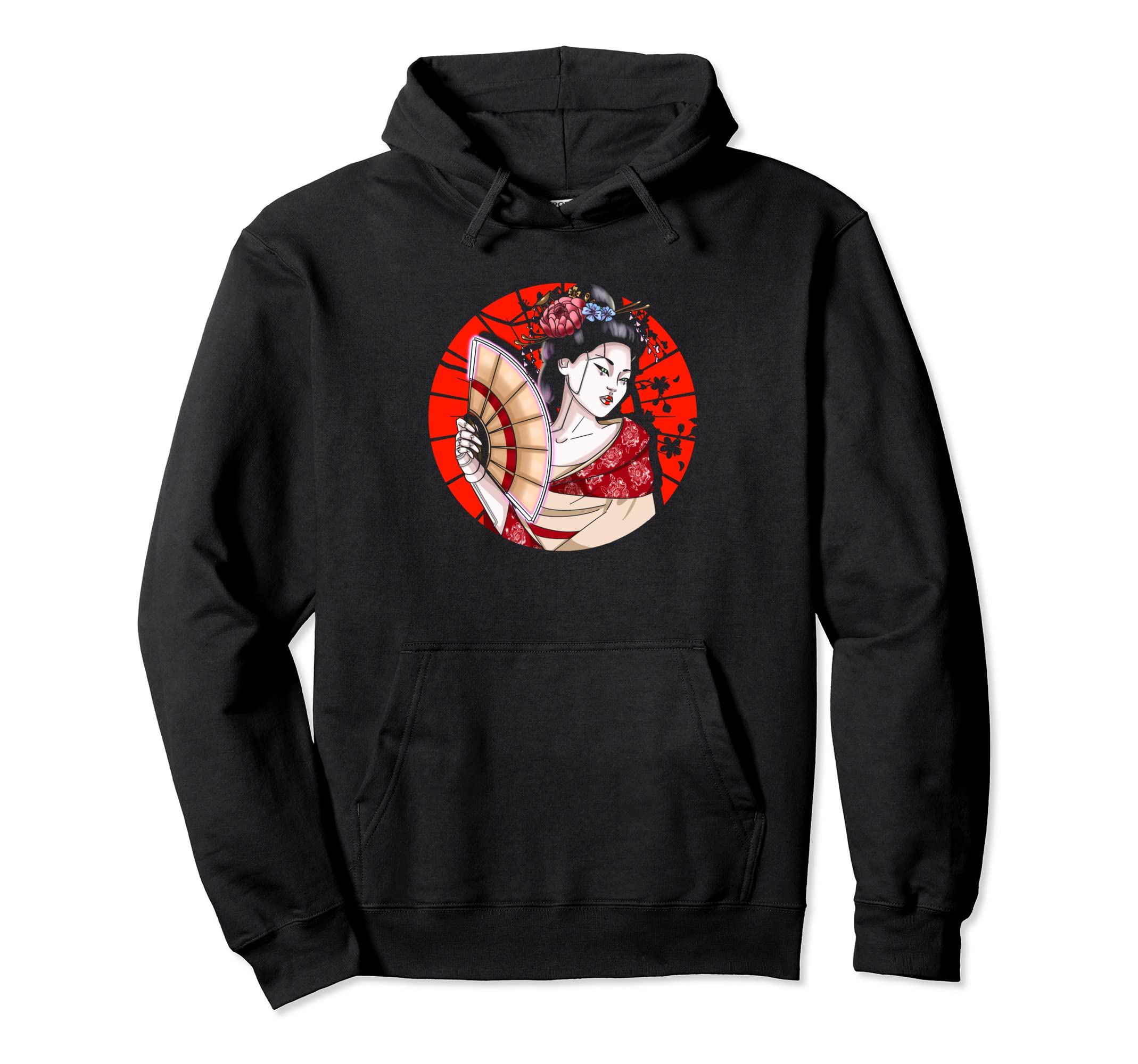 

Japanese Geisha with Fan Sakura Japan Female Geisha Hoodie чорний