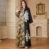 Middle East Muslim Women's Color Block V-Neck Jacquard Dress