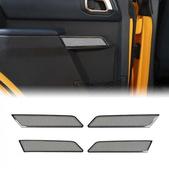 4pcs Black For Ford Bronco 21+ Interior Door Armrest Handle Net Trim Cover Decor