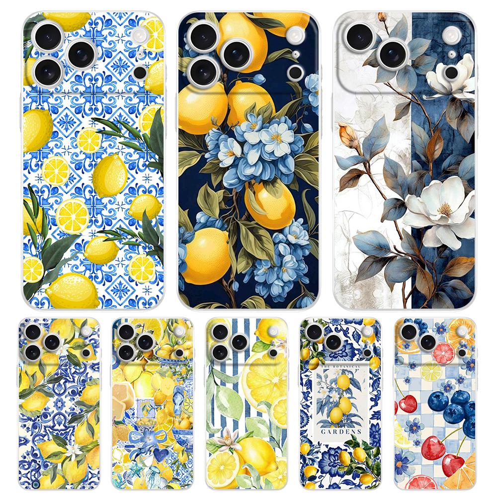Soft Clear TPU Phone Case For iPhone 17 Air 16E 16 11 15 14 Pro MAX 12 13 7 8 Plus SE Easter Cover Summer Fruits Lemon Print