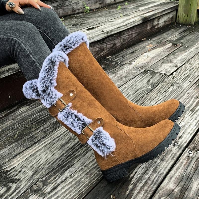 

Женские замшевые ботфорты большого размера на среднем каблуке, модные, в евро-американском стиле, новинка осени-зимы 43 темно-коричневого