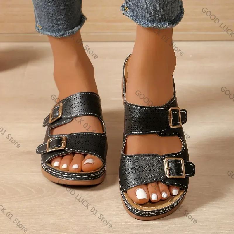 Fashion 2025 Summer Fashion Women Wedge Slippers Premium Orthopedic Open Toe Shoes for Women Anti-slip Platform Retro Slippers Female