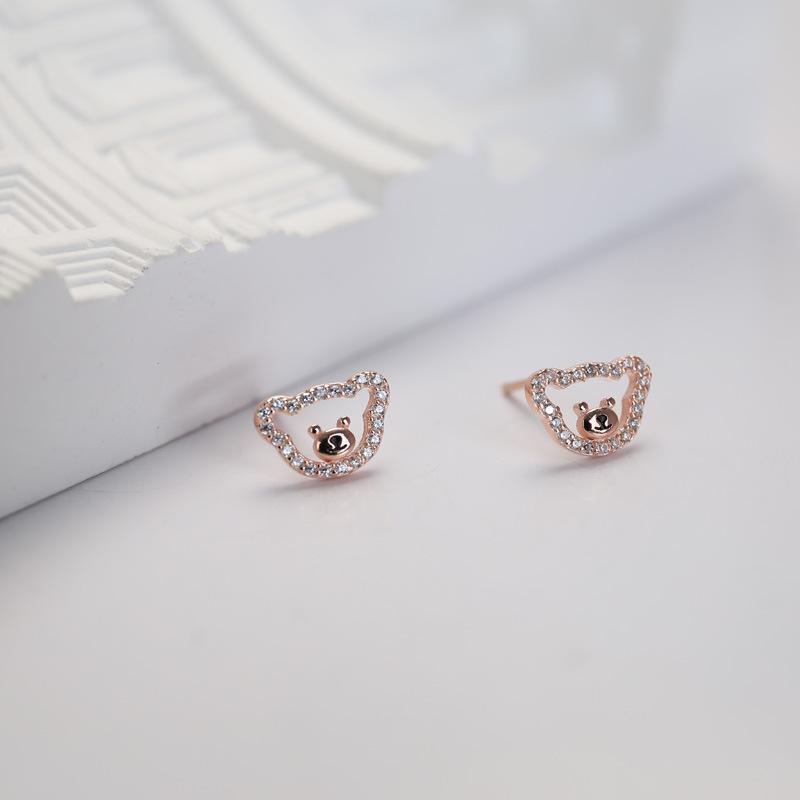 Diamond Hollow Bear Earrings for Women  Korean Style  Simple  Compact and Cute Earrings  New Style Trendy