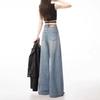 Women's Light Blue High-Waisted Wide-Leg Jeans - 2024 Spring/Autumn, Loose Casual Slimming Fit