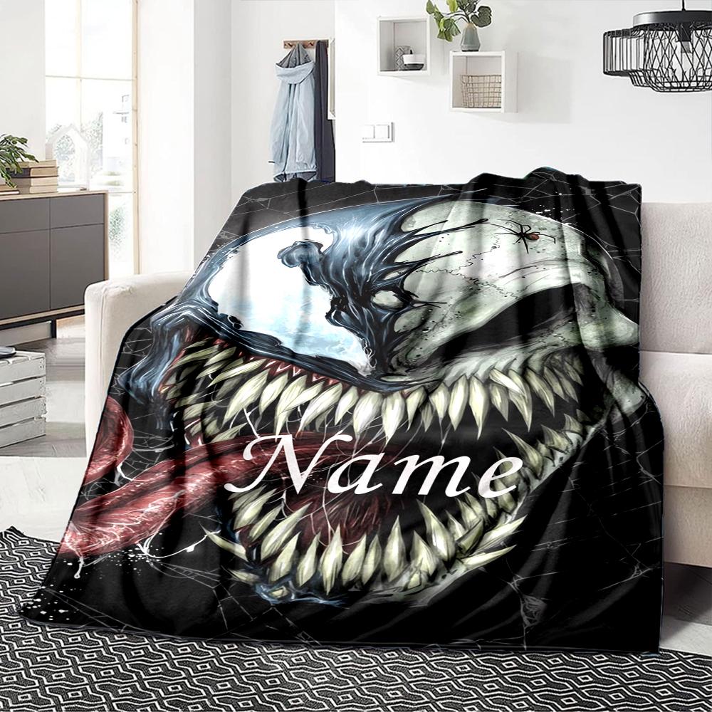 Custom Name Venom Vs Spiderman Urban Battle Party Blanket For Couch Bed Plush Cozy Fuzzy Blanket Super Soft Warm Blankets For Fall And Winter 0916177