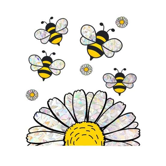 

Spring Summer Bee Sunflower Window Sticker Prism Suncatcher Glass Window Cling Reusable Static Decals for Shop Home Office School Decor A