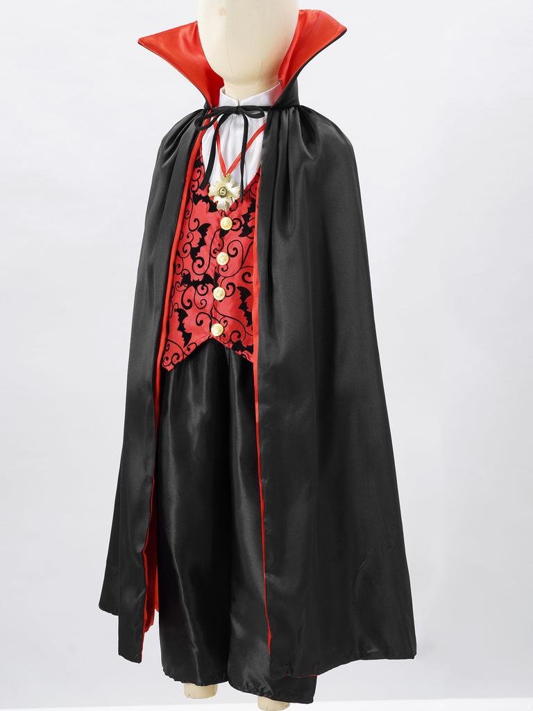 Boys Vampire Costume Fake Two Piece Top Long Pants Stand Collar Cloak Suit Halloween Dress Up