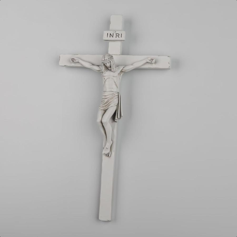 DevotedWalls Handmade White Crucifix for Wall Decor White Crucifix Spiritual Gift Stone Finish 9 Inches Heigh Wall Crosses Jesu