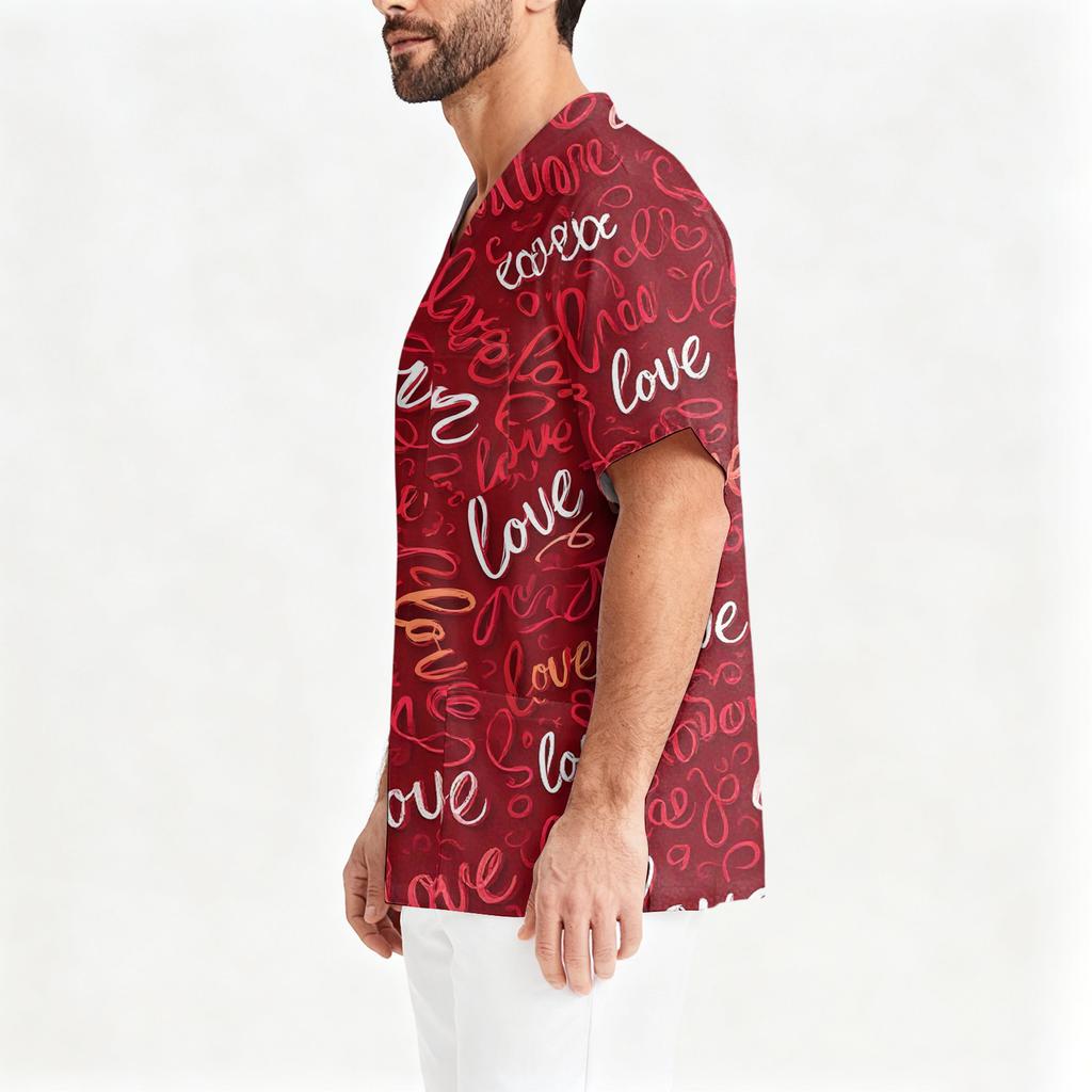 Men's Casual Short,Sleeved V,Neck Printed Front Pocket Top