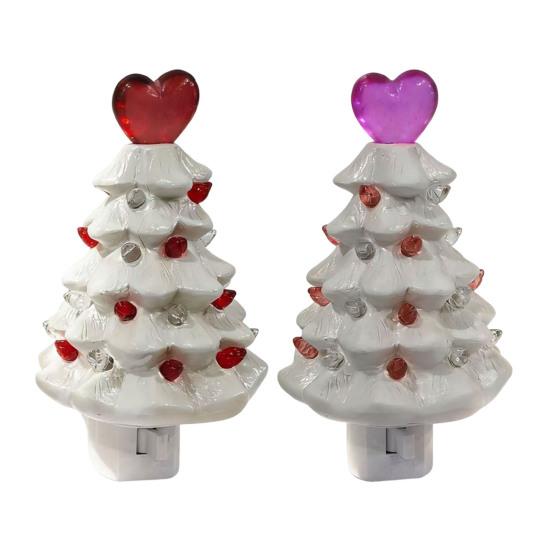 Valentine's Day Resin Tree Night Light Small Lighted Tree with Heart Topper for Bedroom Indoor Home Decor