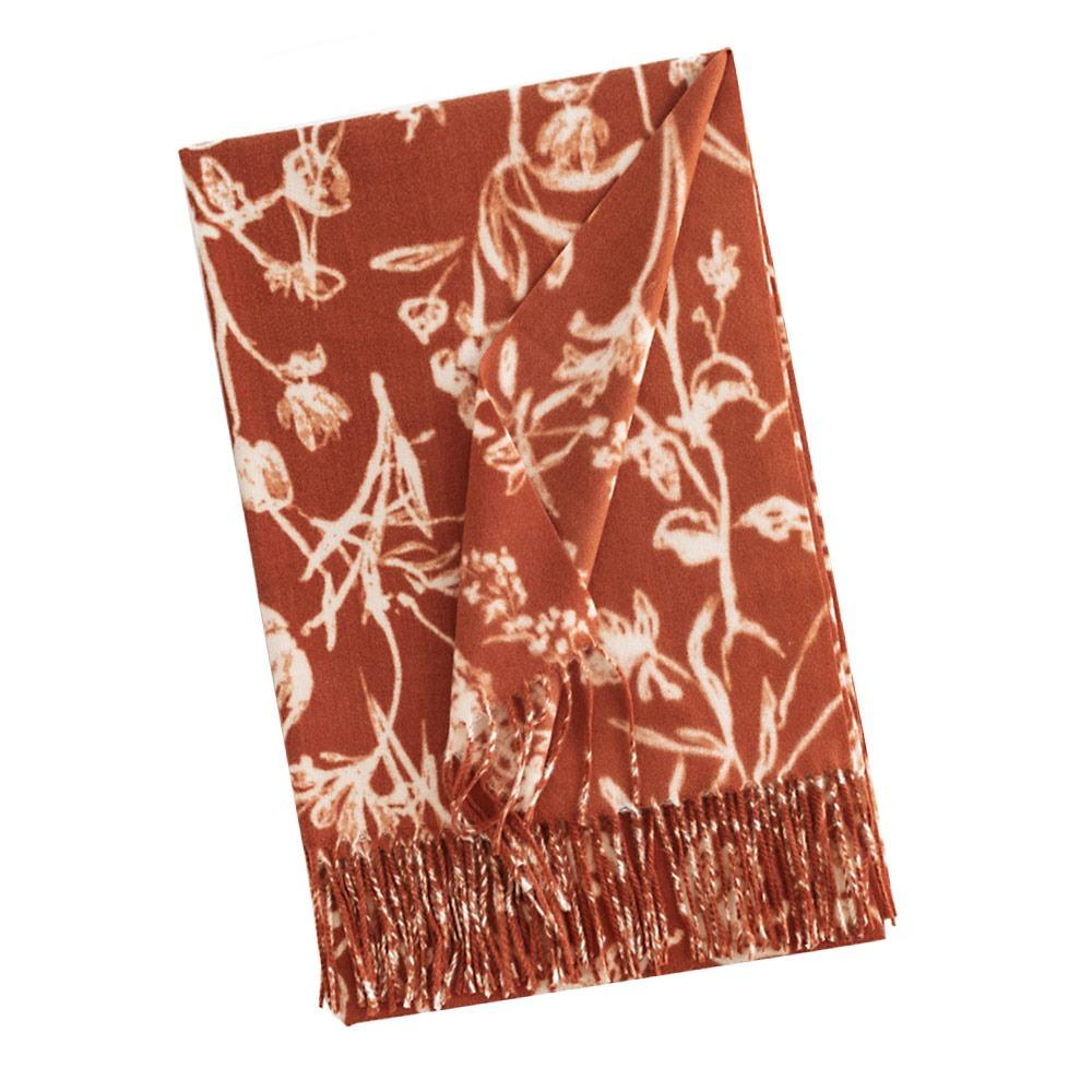 Fashion Thickened Imitation Cashmere Scarf Floral Print Tassel Neck Warmer Long Scarf Cold-proof Shoulder Wrap Couple