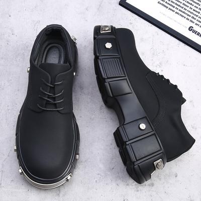 Niche Thick-soled Carbon Black Iron Element Big Head Derby Shoes Men's Advanced Sense Matte Heightening Rivets Heavy Industry High Street Tide Shoes