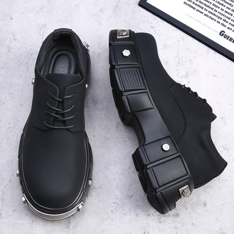 Niche Thick-soled Carbon Black Iron Element Big Head Derby Shoes Men's Advanced Sense Matte Heightening Rivets Heavy Industry High Street Tide Shoes