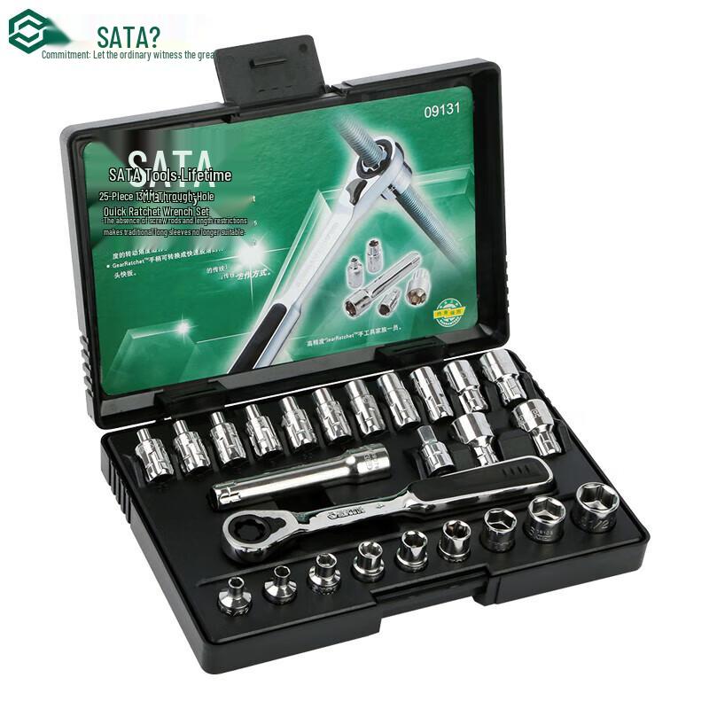 SATA 25-Piece Pass-Through Socket & Ratchet Wrench Set 25-Piece 13MM Pass-Through Socket Set
