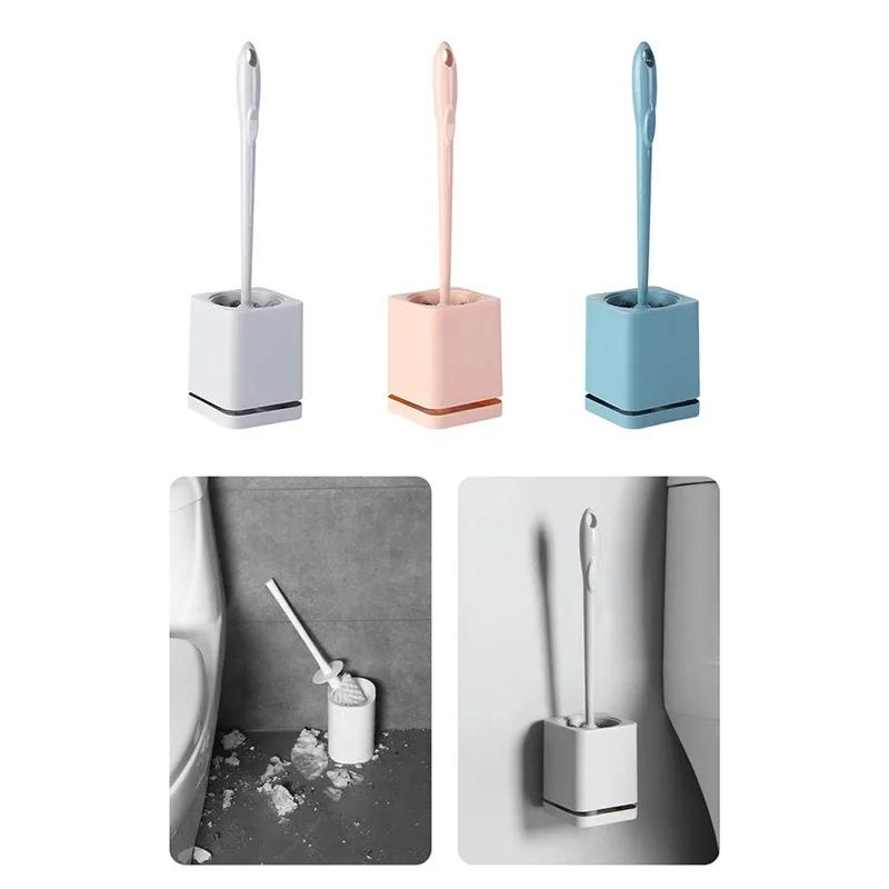 Hanging Household Plastic Long Handle Toilet Brush No Punch Wall Mounted Cleaning Brush with Base Drain Hole Design Toilet Tool