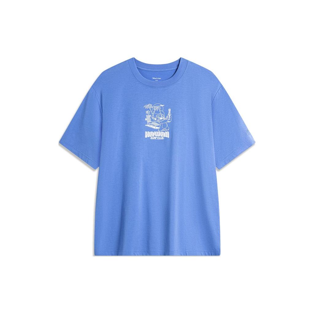 Li Ning X Disney Collaboration Round Neck Pullover Knit Casual Short Sleeve T-Shirt Men T-Shirts Rainbow-Blue ATSU153-3