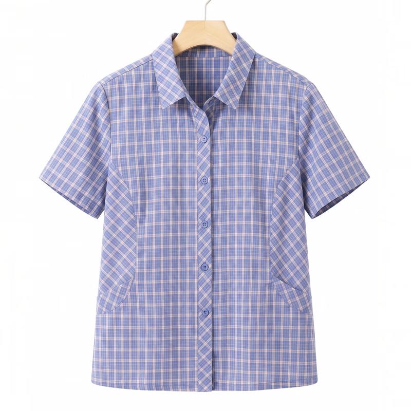 Women's Plaid Cotton Short-Sleeve Cardigan Shirt