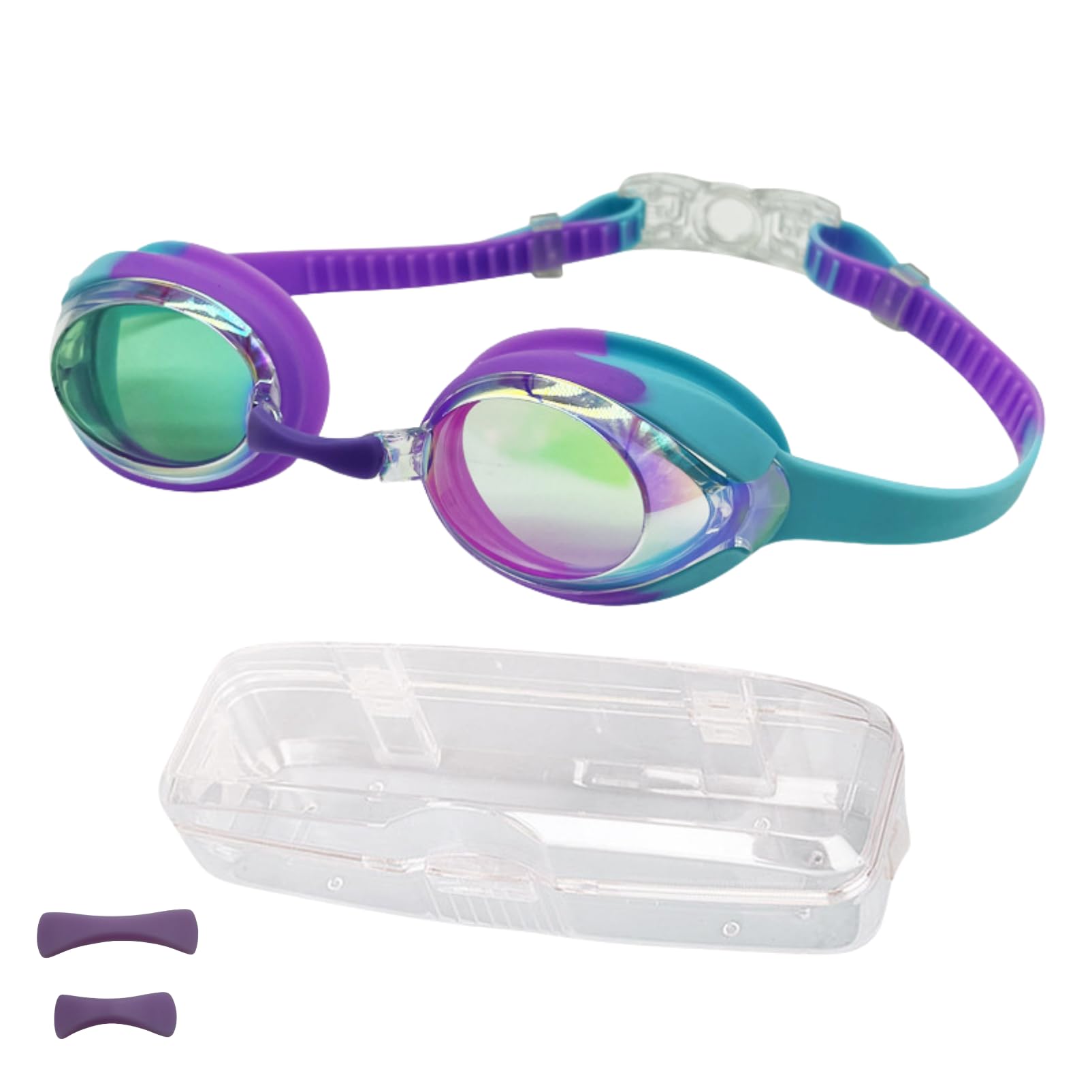 

COZENTA Swimming Goggles for Kids and Mirrored with Case Juniors, Anti-Fog, Lenses, (Purple & Blue)