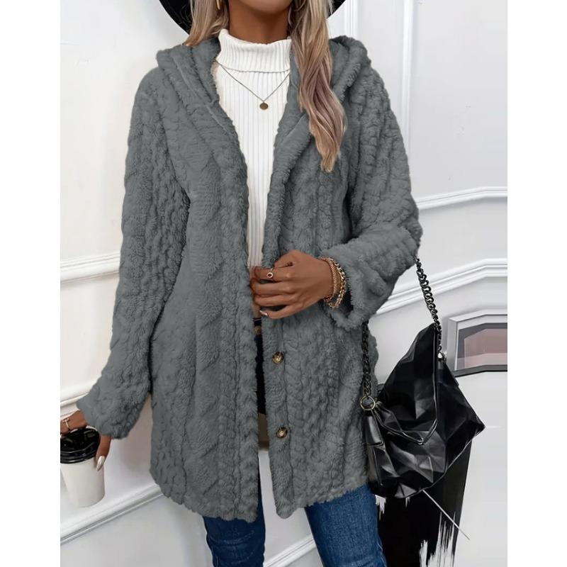 Women S Hooded Fleece Cardigan Long Sleeve Casual Warm Coat