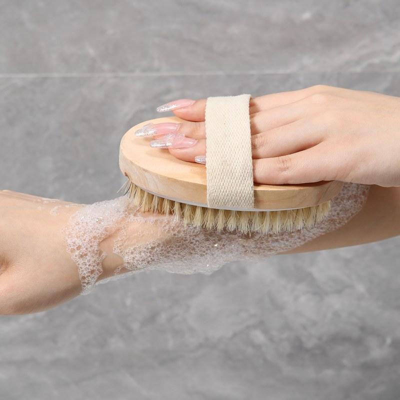 1Pcs Detachable Long Wooden Handle Massage Body Bath Brush for Bathing or 1Pcs 12.5X6.5cm Hand Held Non Removable Shower Brush