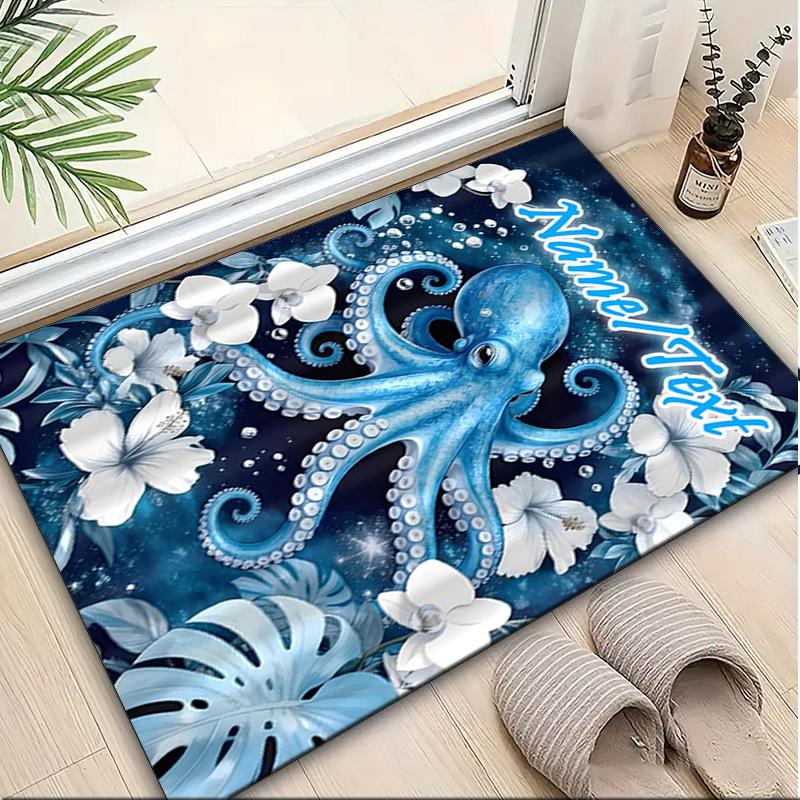 1PC Custom Name Oceanic Octopus Fantasy Theme Floor Mat Ideal for Living Room, Game Rooms, Office, Bedroom,Floor Mat Playful Design