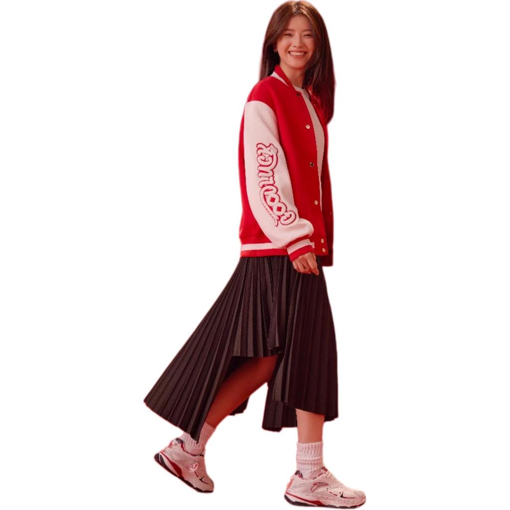 Anta Drachenjahr Serie Einreihig Dick Warm Rundhals Langarm Baseballjacke Damenjacken Tiefrot 162418708N-2