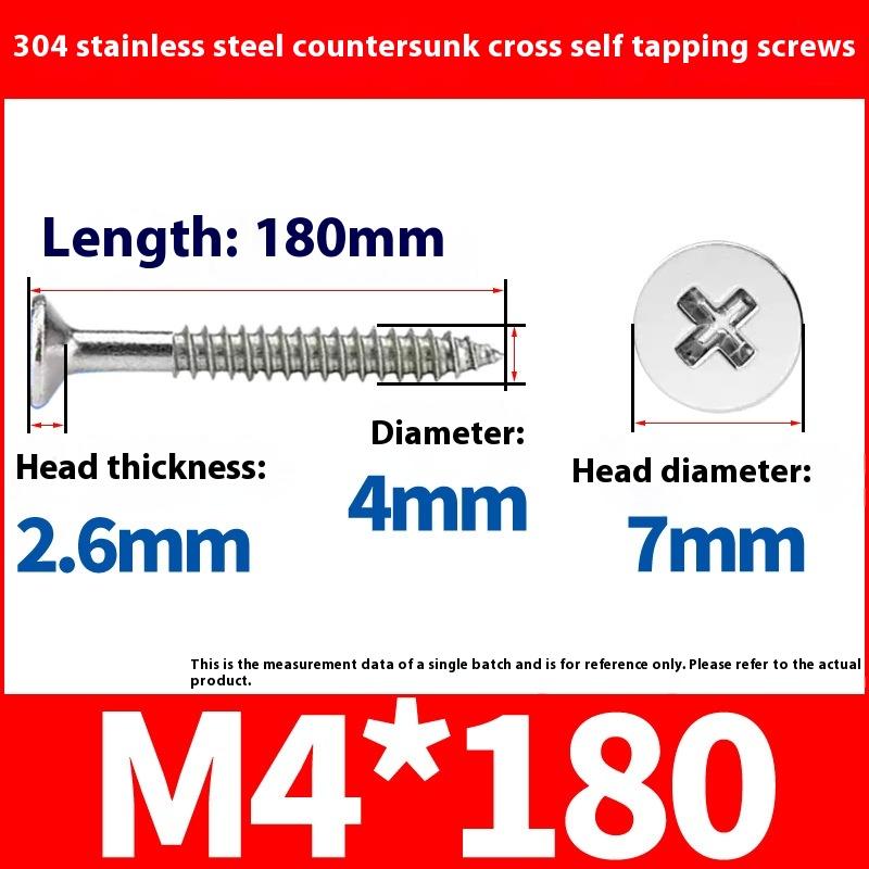 5/10Pcs M4 Lengthening Flat Head Tapping Long Wood Screw Stainless Steel Cross Countersunk Head Self Tapping Screws