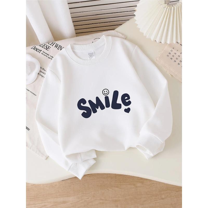 European sizes Crewneck Sweatshirt for Girls with Face & Heart Pattern, Soft Comfy Sportswear for Casual Outings for Children & Teens