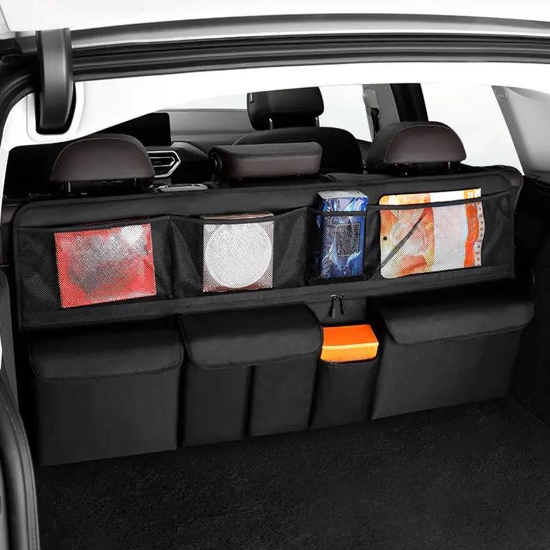 Large Capacity Car Trunk Bag Mesh Solid Color Backseat Storage Bag Car Interior Storage Bag Auto Organizer Accessories For Most