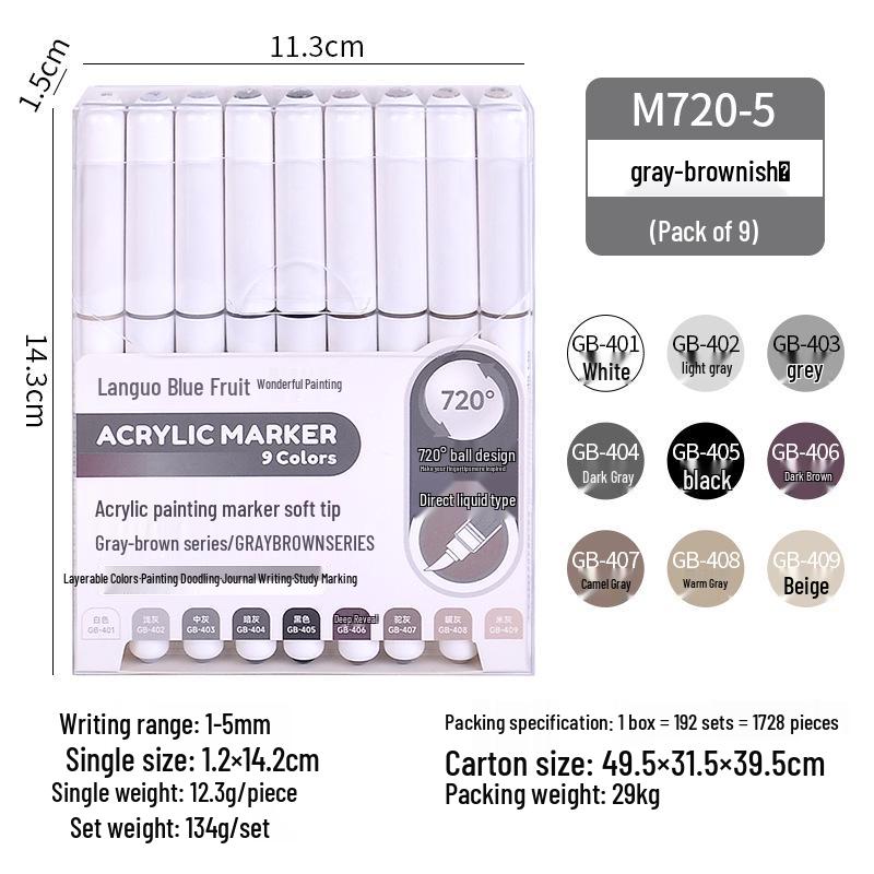

Жидкие акриловые маркеры Blue Fruit M720 с мягким наконечником - Набор кистей пастельных цветов для студентов-художников, непрозрачные