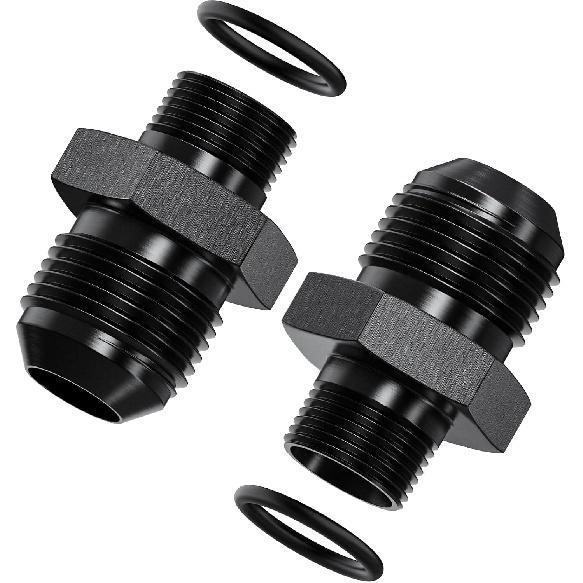 2Pcs 6AN Male To M16 X 1.5mm Male Swivel Flare Metric Fitting Adapter, Black Straight Hard Aluminum Hex Anodized Connector, Automotive Accessories