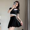2025 Women's High Waist Pleated Bubble Skirt with Lining Safety Pants - Midi Umbrella Hem, Hip-Hugging Design