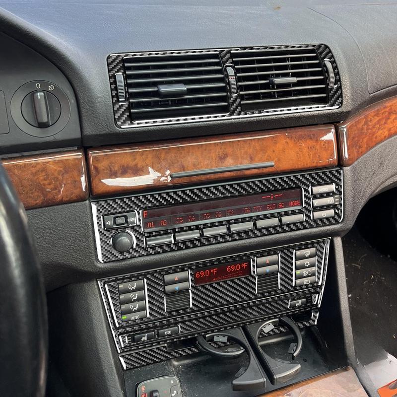Soft Carbon Fiber Console Panel Sticker Set For BMW 5 Series M5 1998 2003 Car Interior CD Audio Button Cover Trim Decoration