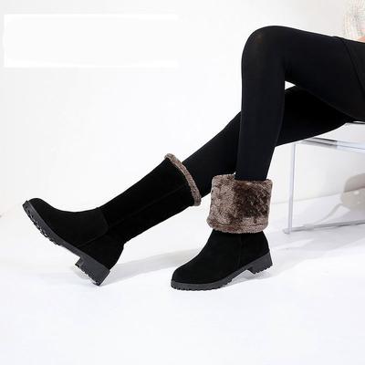 Bottes Hautes Bottes de Neige Femmes Épaissies Nouvelle Mode Polyvalentes Bottes en Coton Doublées de Velours Bottes à Talon Moyen pour Femmes