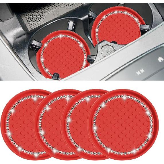 Amooca Car Cup Coaster 4 Pack Universal Non-Slip Cup Holders Ert Coasters Bling Crystal Rhinestone Car Interior Accessories Black Flower