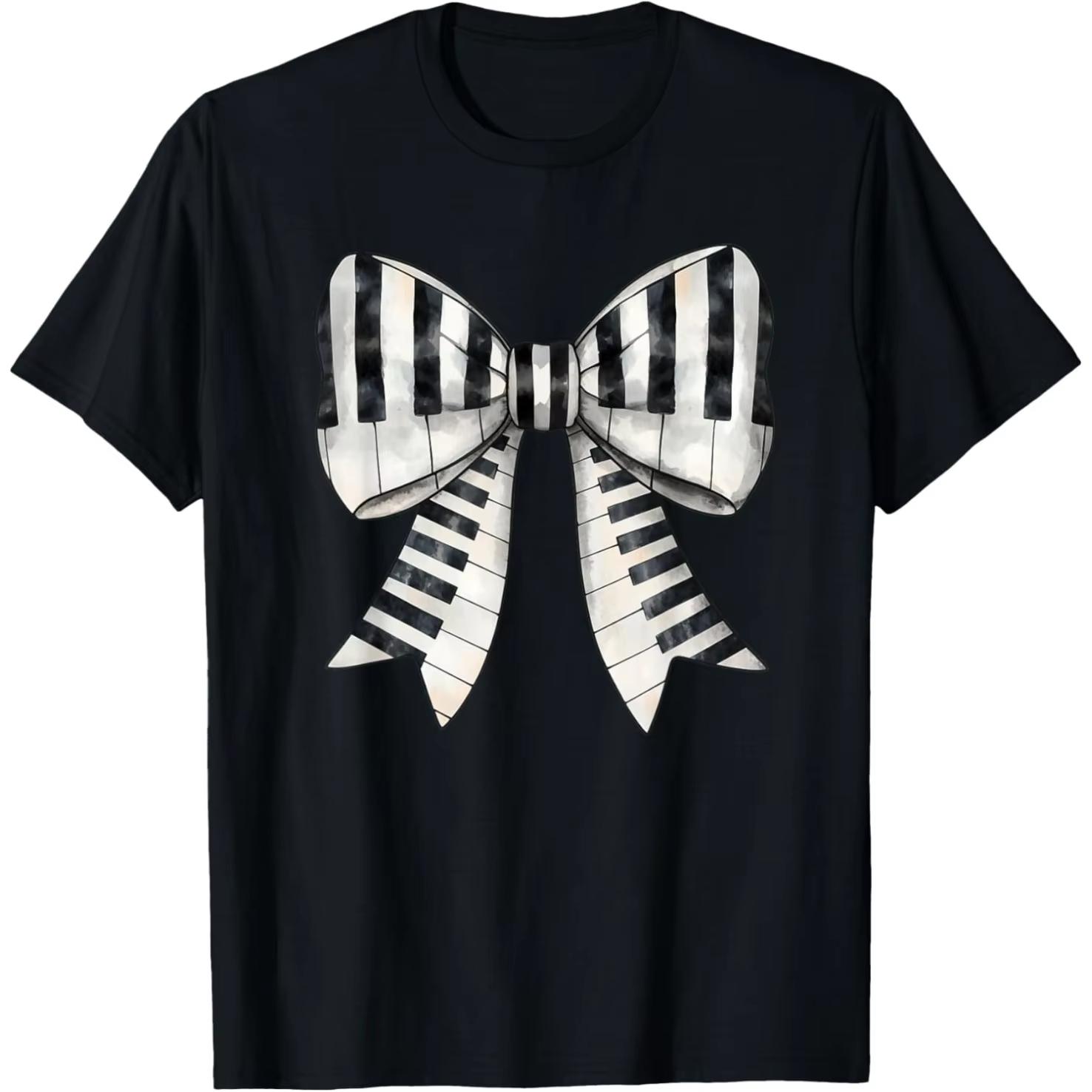 

Bow Piano Lover Music Teacher Pianist Women Girl T Shirts Men Humor Streetwear Tee Shirt Short Sleeve Unisex Loose Clothing 5XL різнокольоровий