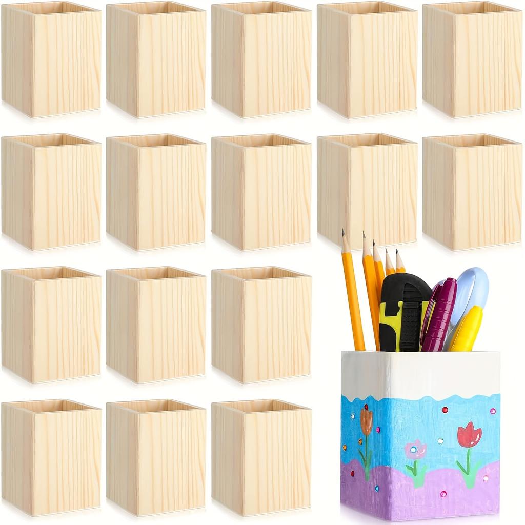 20pcs Small Wooden Crates - Wood Pen & Pencil Holder for DIY Crafts, Wooden Pencil Box for Crafts Projects