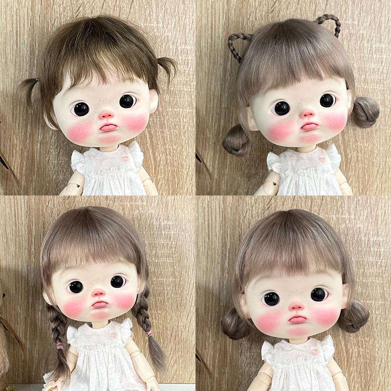 BJD Wig Qbaby Blyth Amydoll Cute Soft Bangs Ponytail with Long Hair For Big Head Doll Dolls Toy Doll Accessories 10 Inches