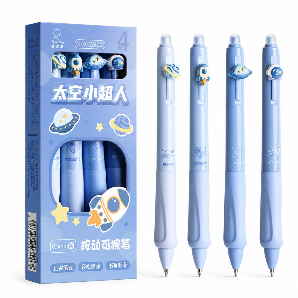 4 Pcs Creative Space Planet Erasable Pens 0.5mm Blue Ink Comfort Grip Writing Pen School Office Stationery Gift